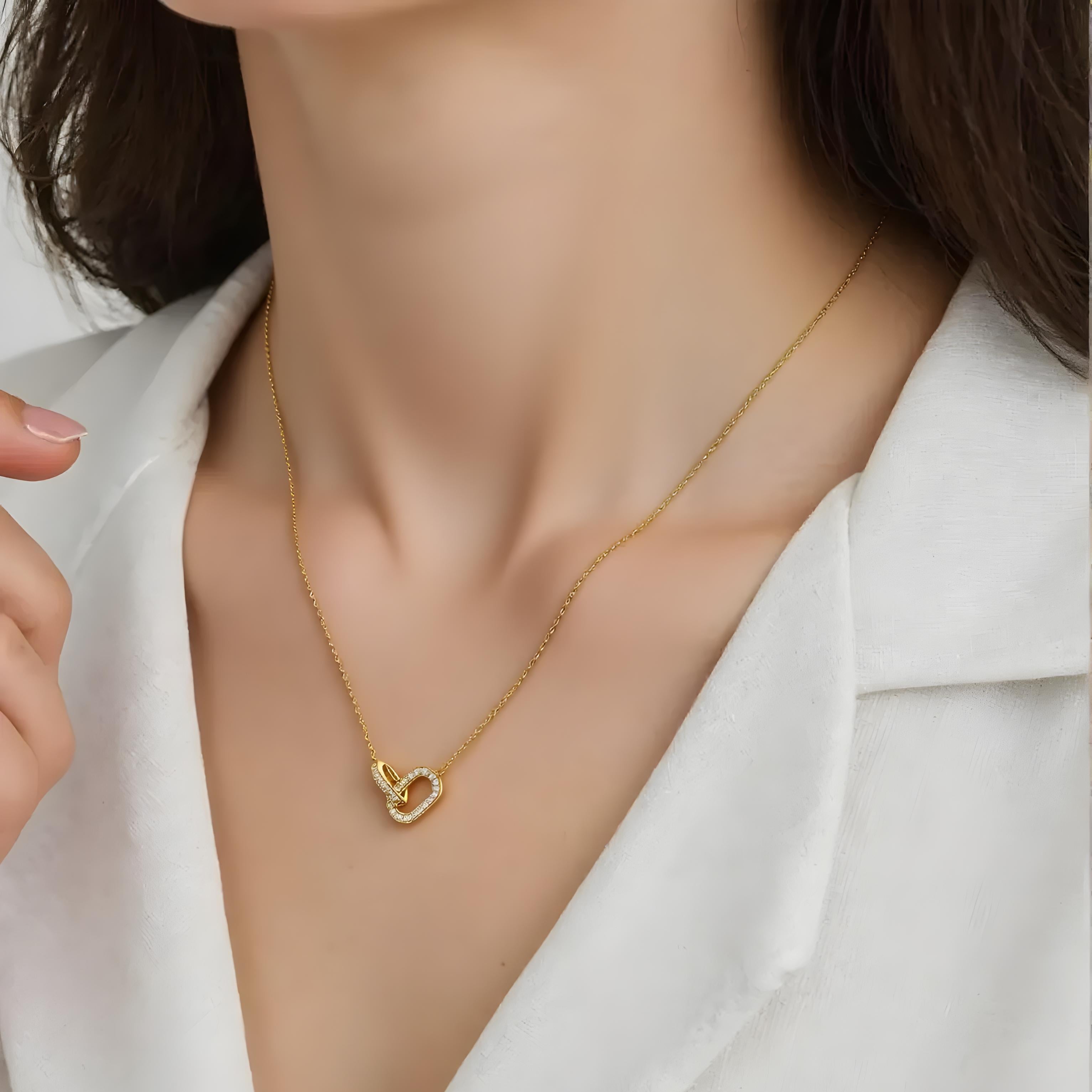 Close-up of Hermin's Eternal Bond - Mini Pavé Link Gold Necklace in 18k gold vermeil over sterling silver, crafted for elegance and durability