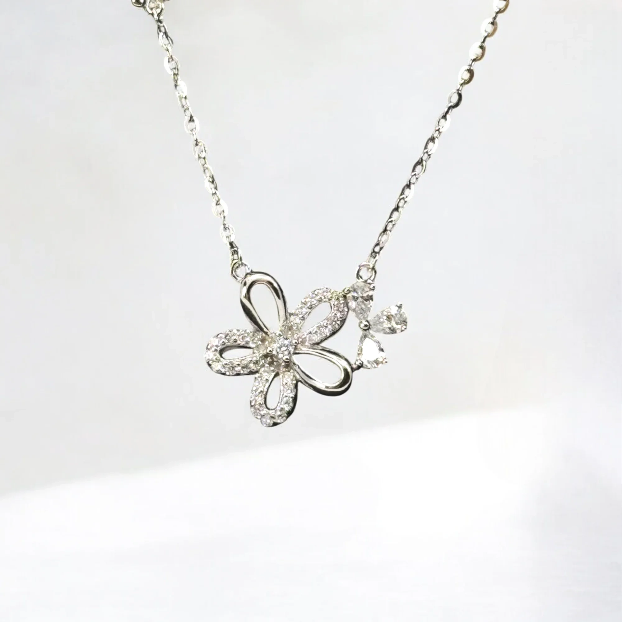 Sterling Silver Flower Necklace | Pavé CZ - Blossom – Hermin