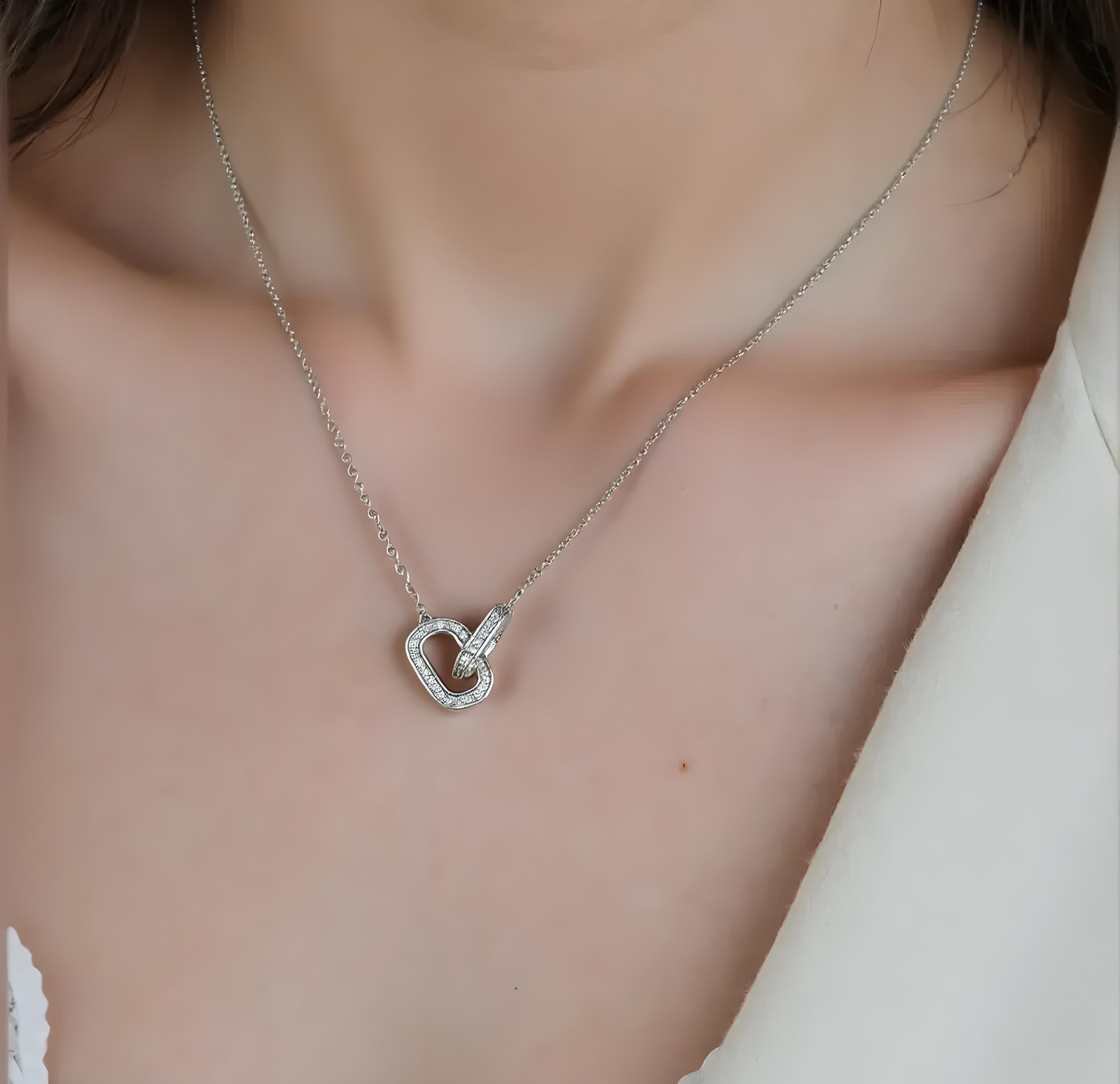 Close-up of Hermin's Eternal Bond - Mini Pavé Link Silver Necklace in sterling silver with rhodium finish, crafted for elegance and durability