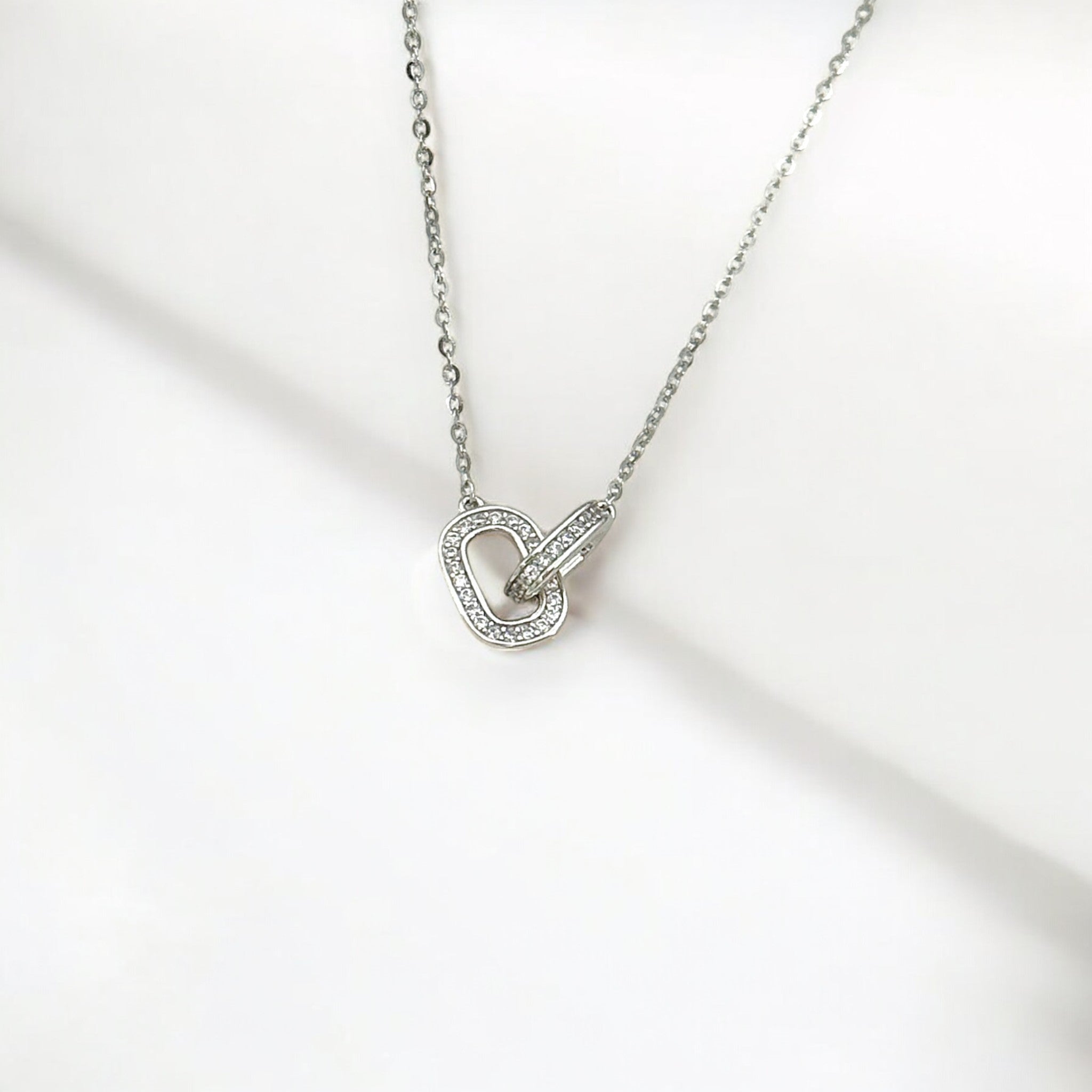Eternal Bond - Mini Pavé Link Silver Necklace made from sterling silver with rhodium finish, minimalist design by Hermin Jewelry