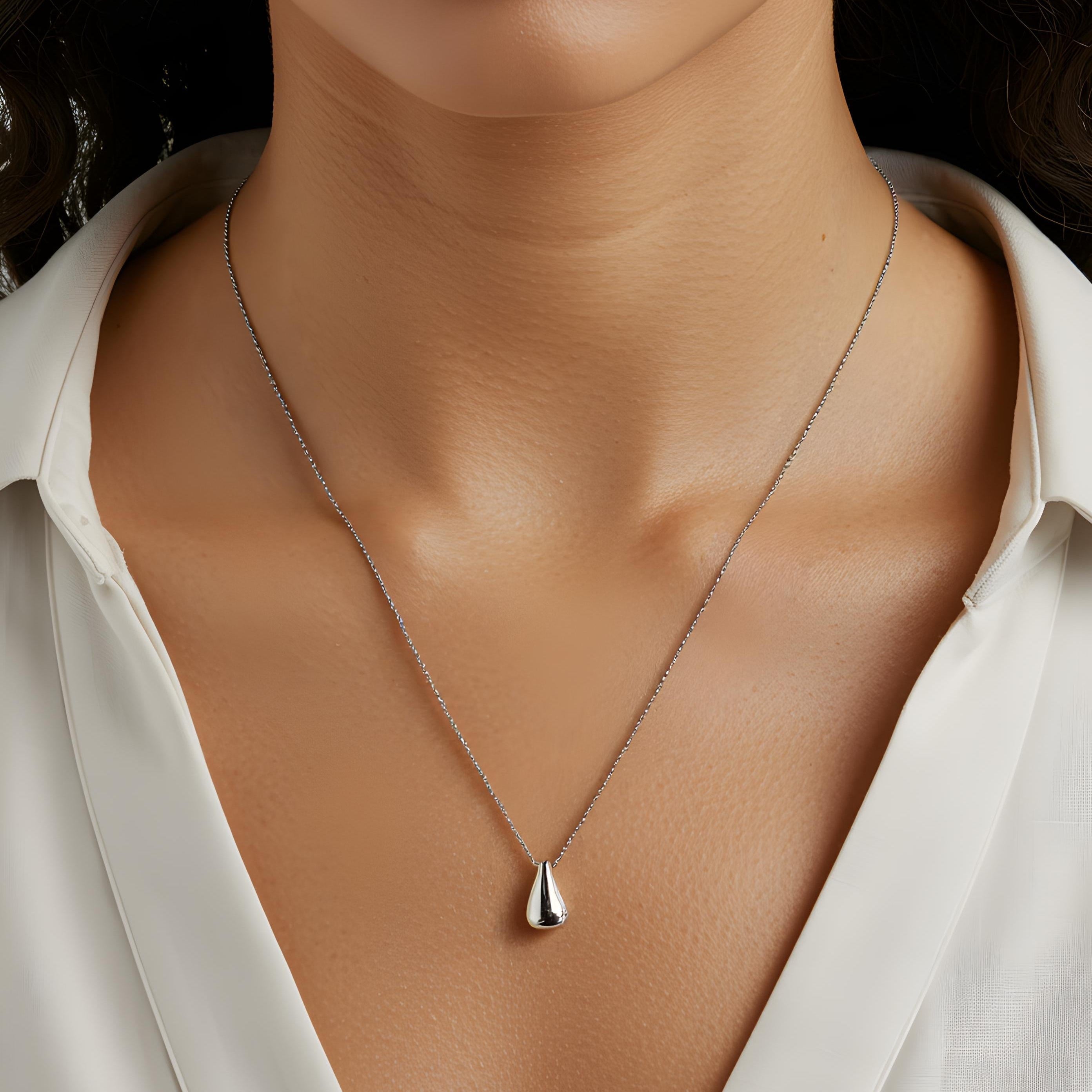 ☆Hei☆ sv925 droplet pendant necklace HE25SPNSW205XXFR Silver Teardrop Pendant Necklace - Droplet | Hermin Jewelry