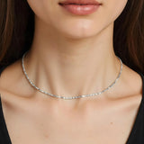 Close-up of Hermin's Faceted Silver Bead Necklace - Gleam in sterling silver with rhodium finish, crafted for elegance and durability