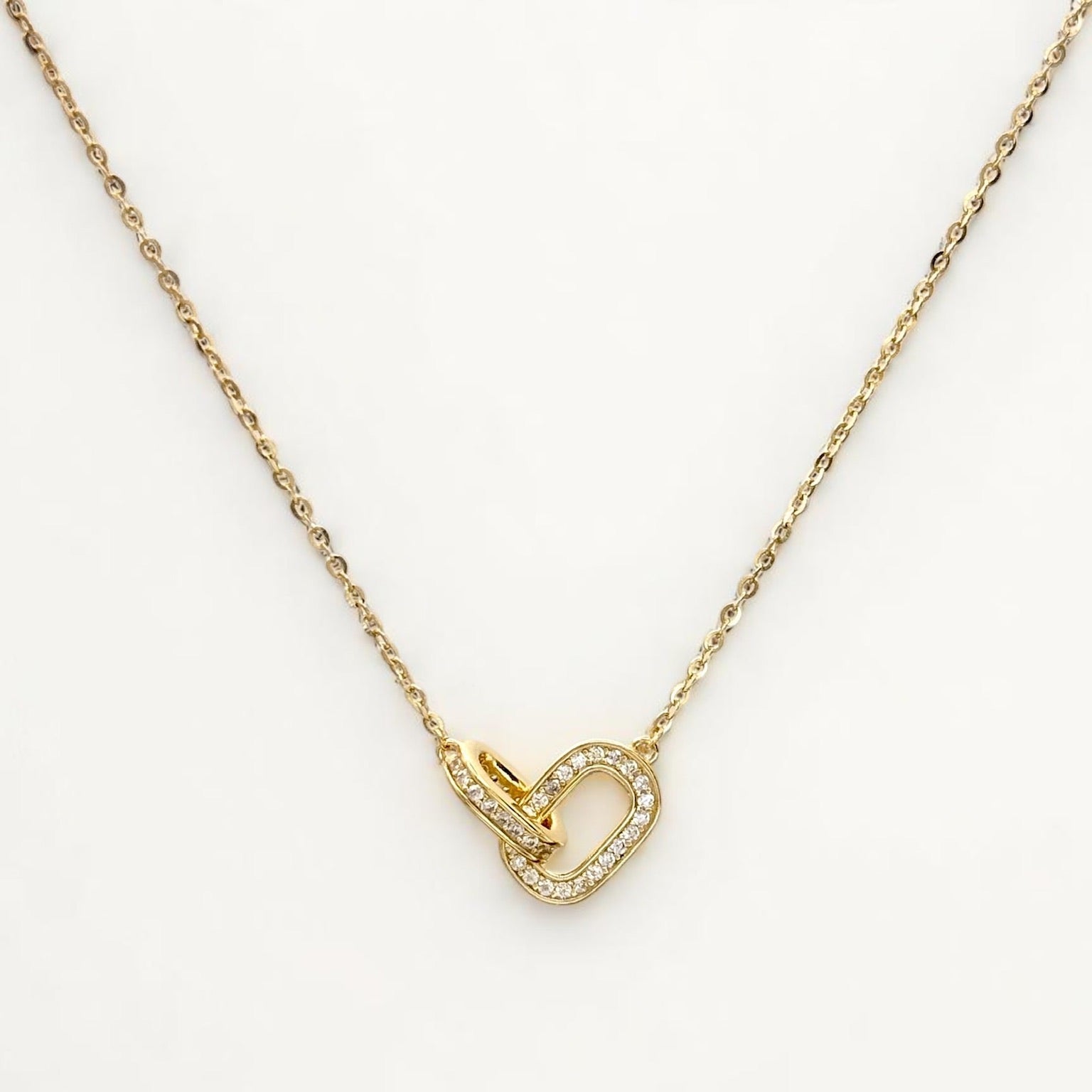 Close-up of Hermin's Eternal Bond - Mini Pavé Link Gold Necklace in 18k gold vermeil over sterling silver, crafted for elegance and durability