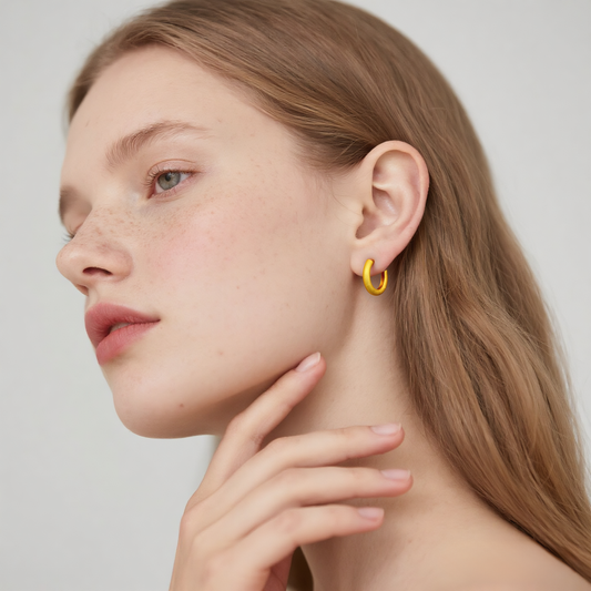 Close-up of Hermin's Tulle Textured Gold Everyday Hoops - 16mm in 18k gold vermeil over sterling silver, crafted for elegance and durability