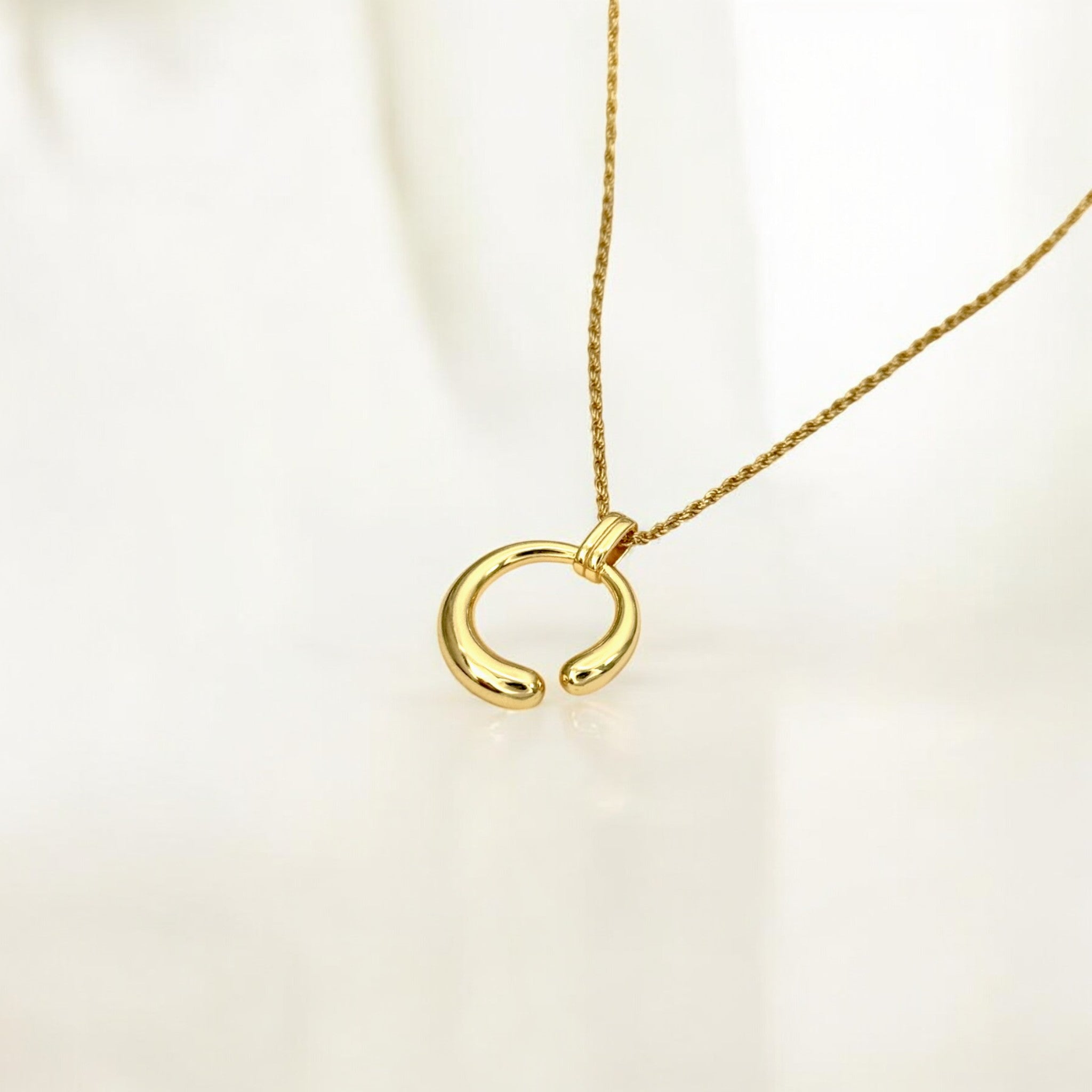 Gold Curved Circle Necklace - Embrace made from 18k gold vermeil over sterling silver, minimalist design by Hermin Jewelry