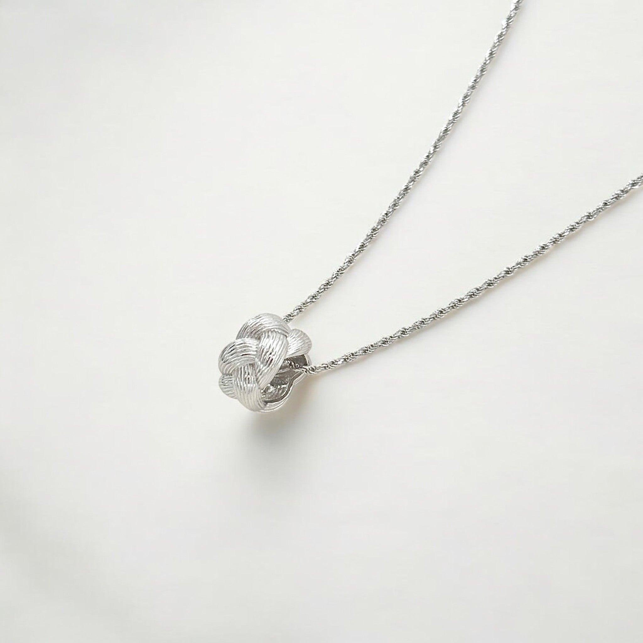 Tulle Textured Silver Woven Pendant Necklace - Twill made from sterling silver with rhodium finish, minimalist design by Hermin Jewelry