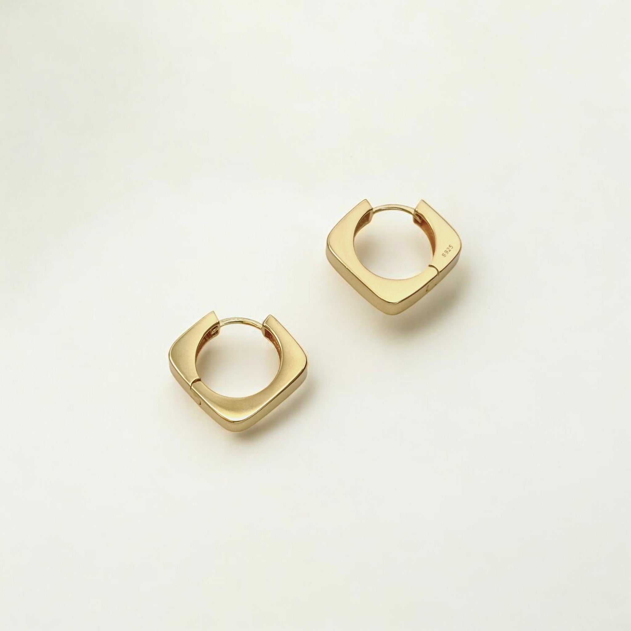Squared Gold Hoops - Raye made from 18k gold vermeil over sterling silver, minimalist design by Hermin Jewelry