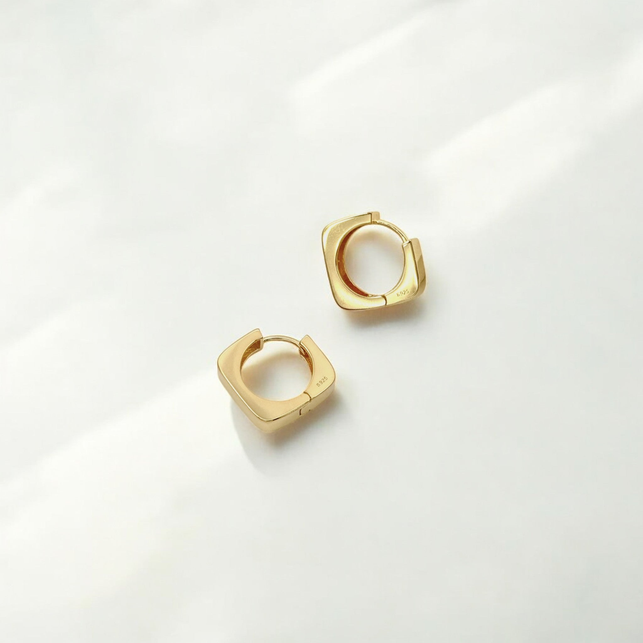 Squared Gold Hoops - Raye made from 18k gold vermeil over sterling silver, minimalist design by Hermin Jewelry