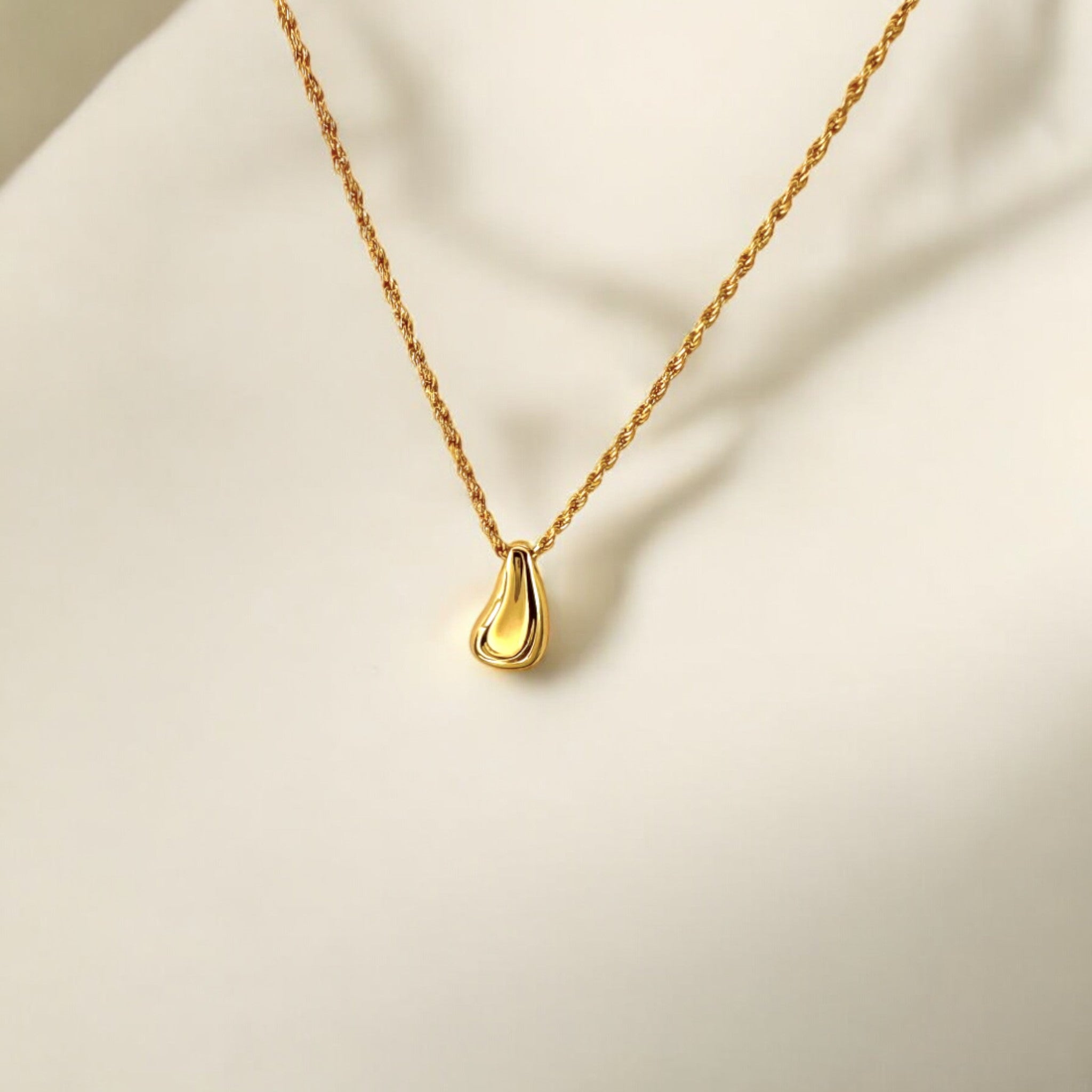 Gold Teardrop Pendant Necklace - Droplet made from 18k gold vermeil over sterling silver, minimalist design by Hermin Jewelry