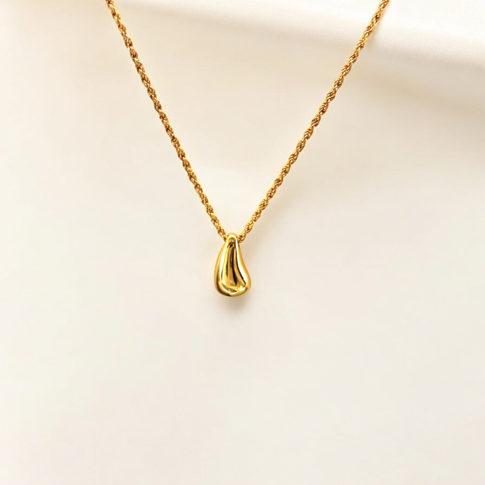 Gold Teardrop Pendant Necklace - Droplet made from 18k gold vermeil over sterling silver, minimalist design by Hermin Jewelry