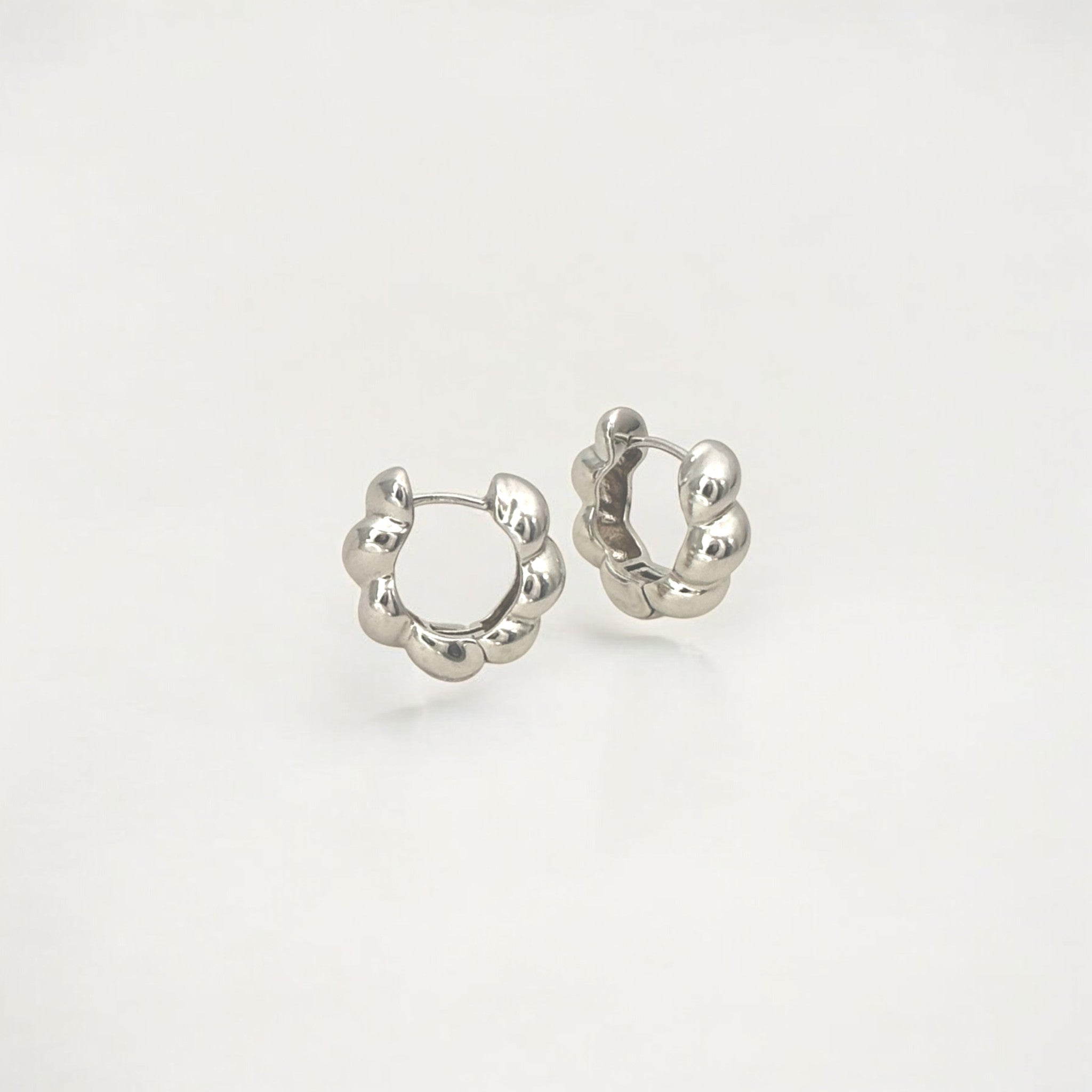 Beaded Silver Huggies Hoops - Paris made from sterling silver with rhodium finish, minimalist design by Hermin Jewelry