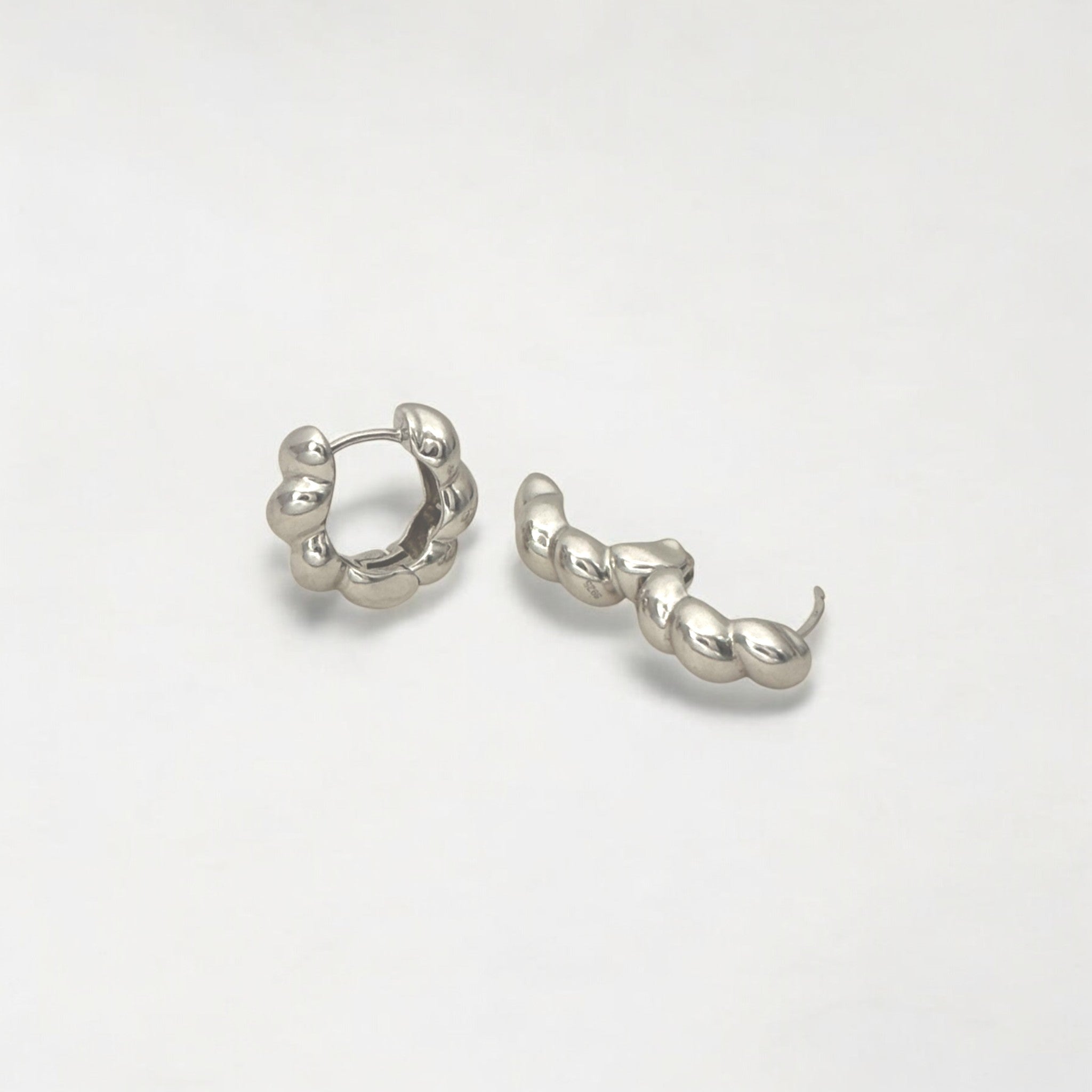 Beaded Silver Huggies Hoops - Paris crafted with premium sterling silver with rhodium finish, hypoallergenic and tarnish-resistant