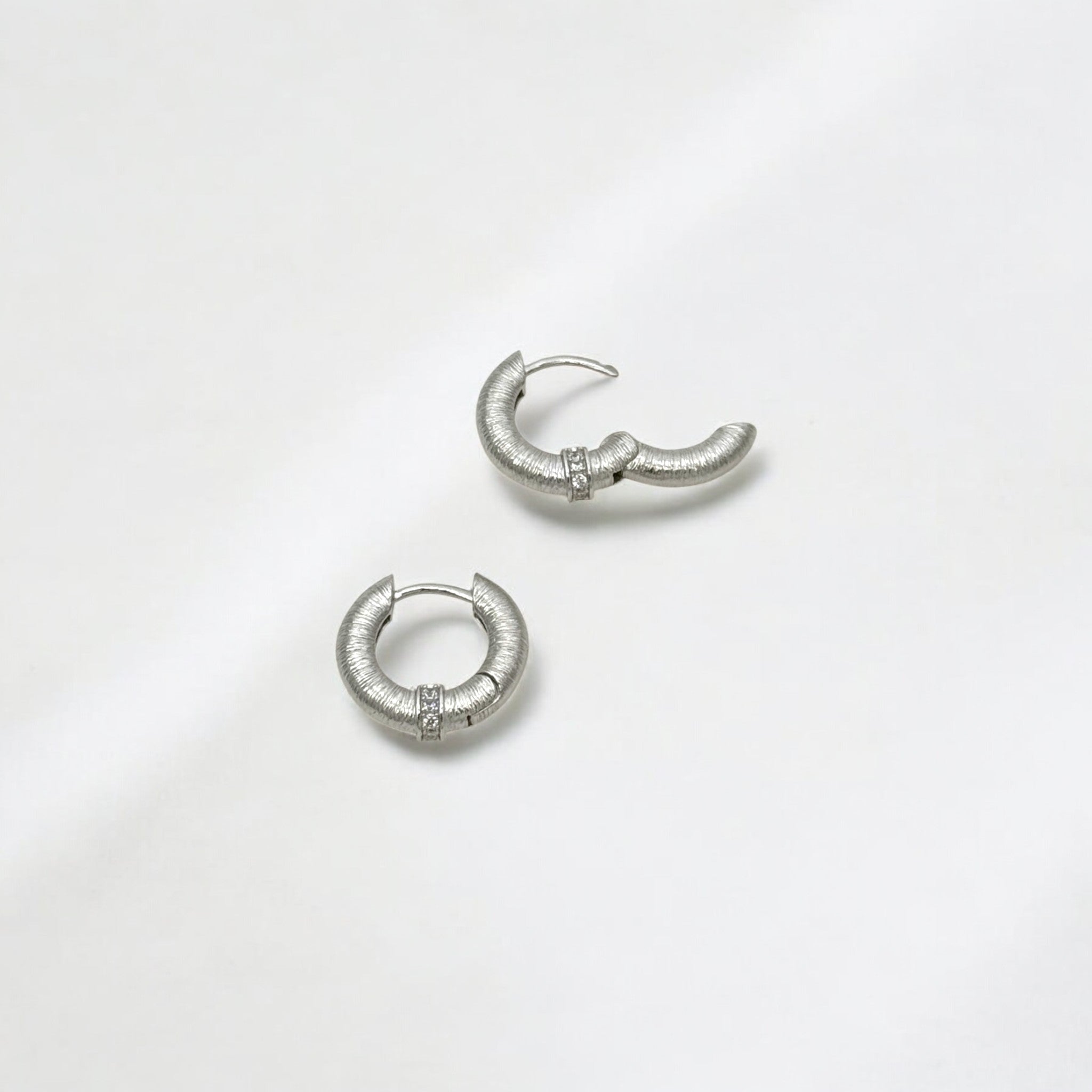 Tulle Silver Sparkle Everyday Hoops made from sterling silver with rhodium finish, minimalist design by Hermin Jewelry