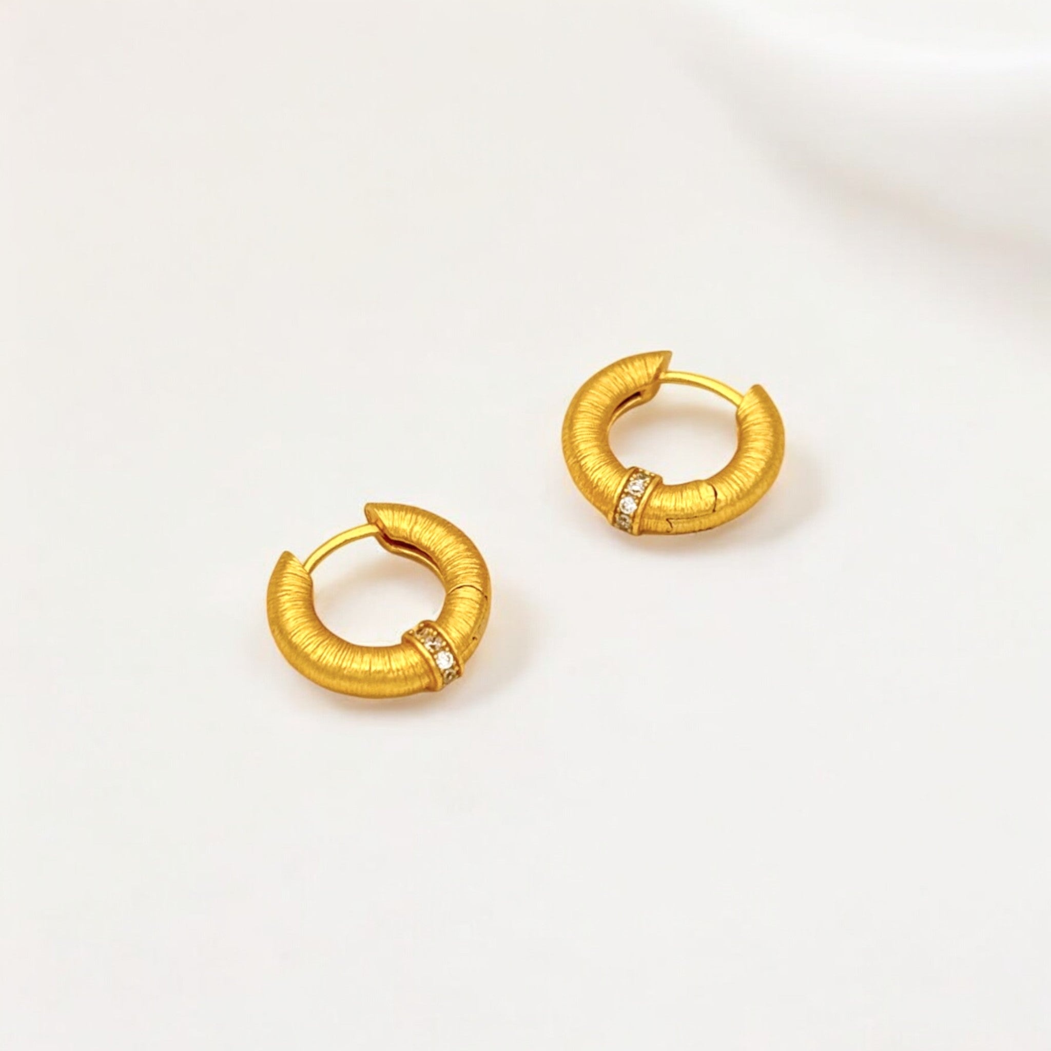 Tulle Gold Sparkle Everyday Hoops made from 18k gold vermeil over sterling silver, minimalist design by Hermin Jewelry
