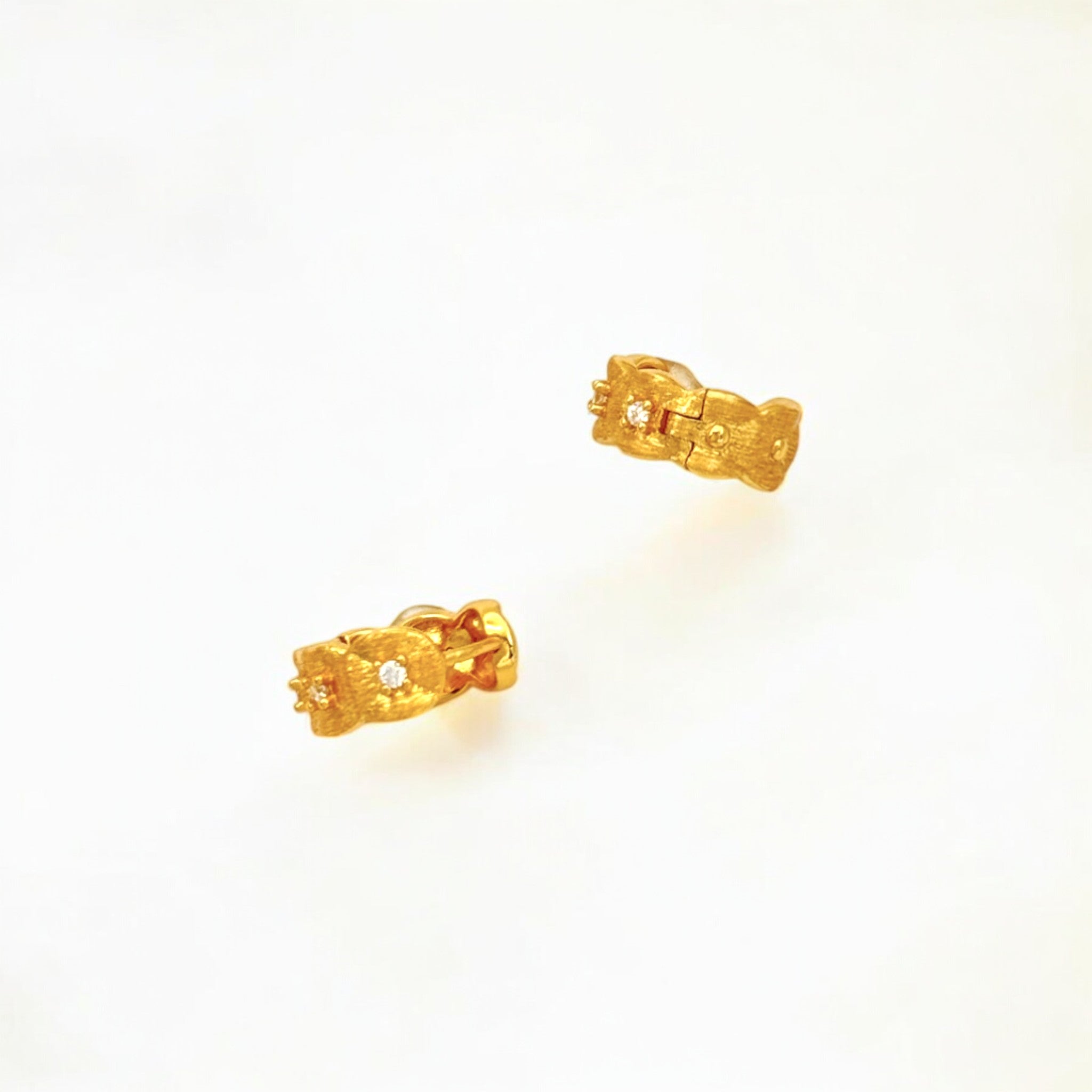 Tulle Textured Gold Woven Sparkle Huggie Hoops made from 18k gold vermeil over sterling silver, minimalist design by Hermin Jewelry