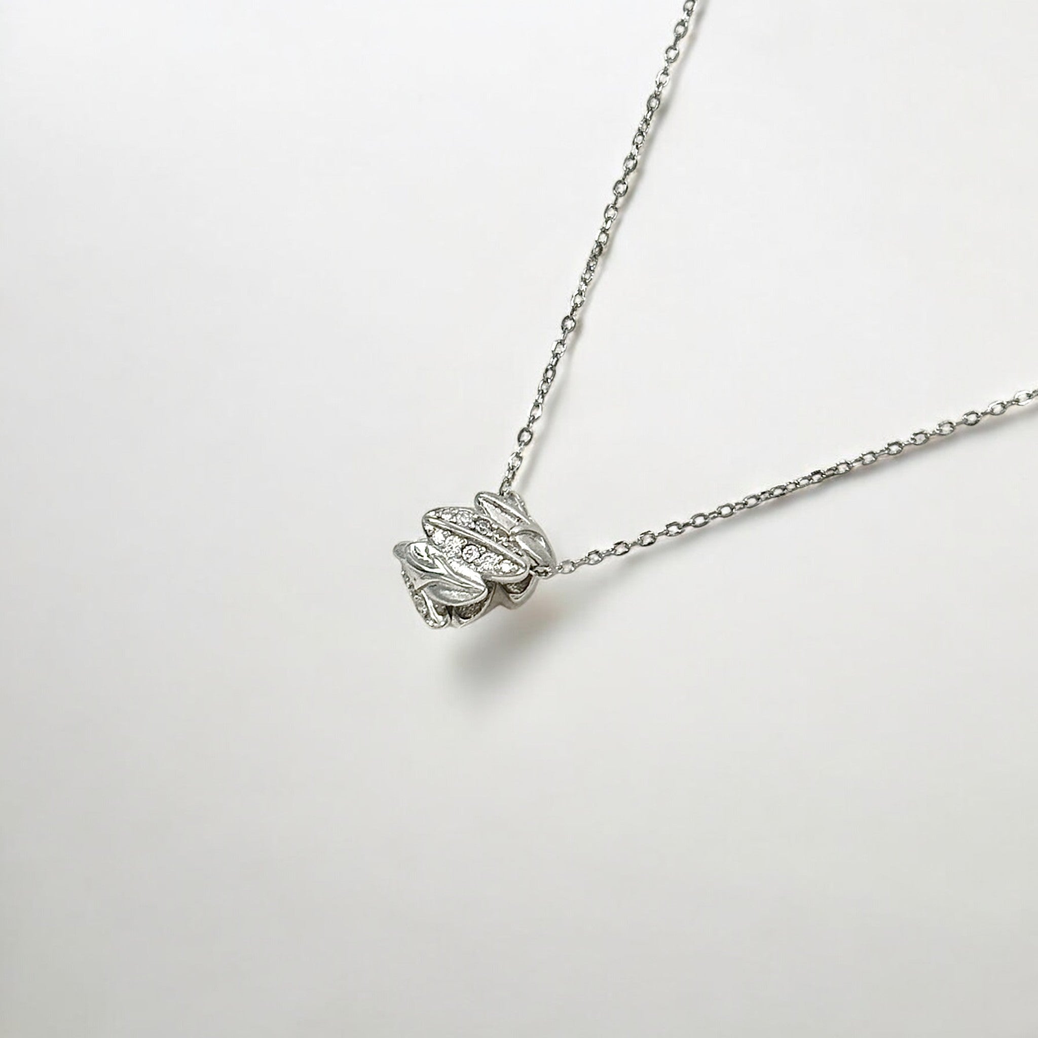 Silver Sparkle Leaf Pendant Necklace - Olivia crafted with premium sterling silver with rhodium finish, hypoallergenic and tarnish-resistant