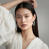 Rhodium vermeil sterling silver statement oval hoop earrings for women, hypoallergenic Milan design
