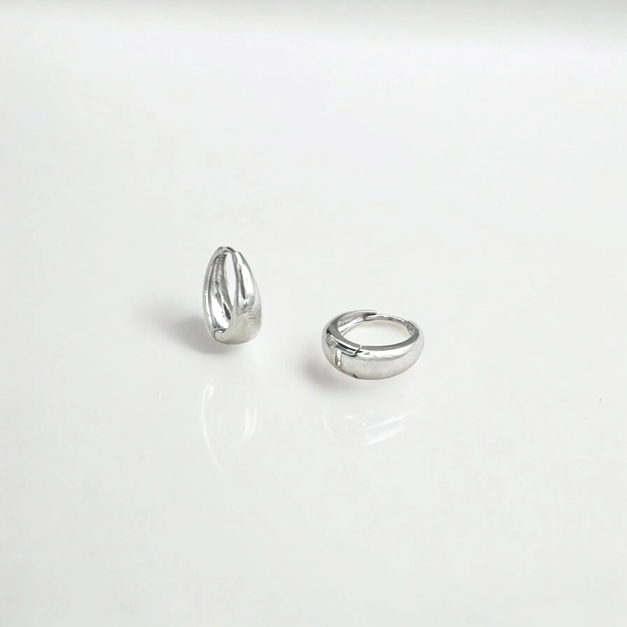 Sterling silver dome huggie hoop earrings for women with rhodium vermeil, hypoallergenic