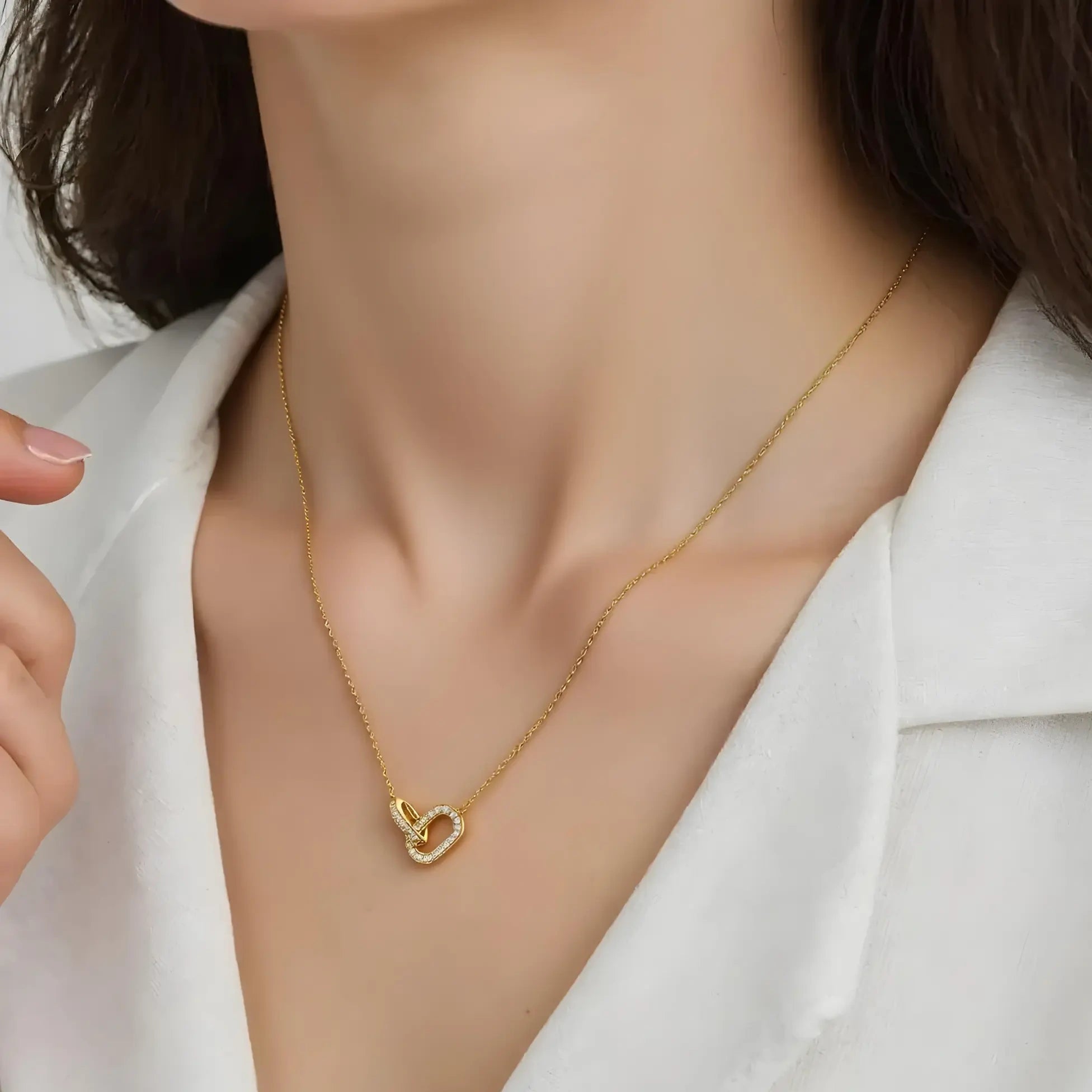 Gold vermeil sterling silver mini pavé link necklace for women designed by Hermin, hypoallergenic eternal bond design
