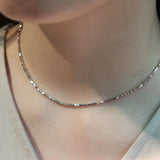 Sterling silver faceted bead necklace for women with rhodium vermeil, hypoallergenic Gleam design
