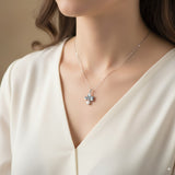 Blue Enamel Bloom Silver Necklace - Iris