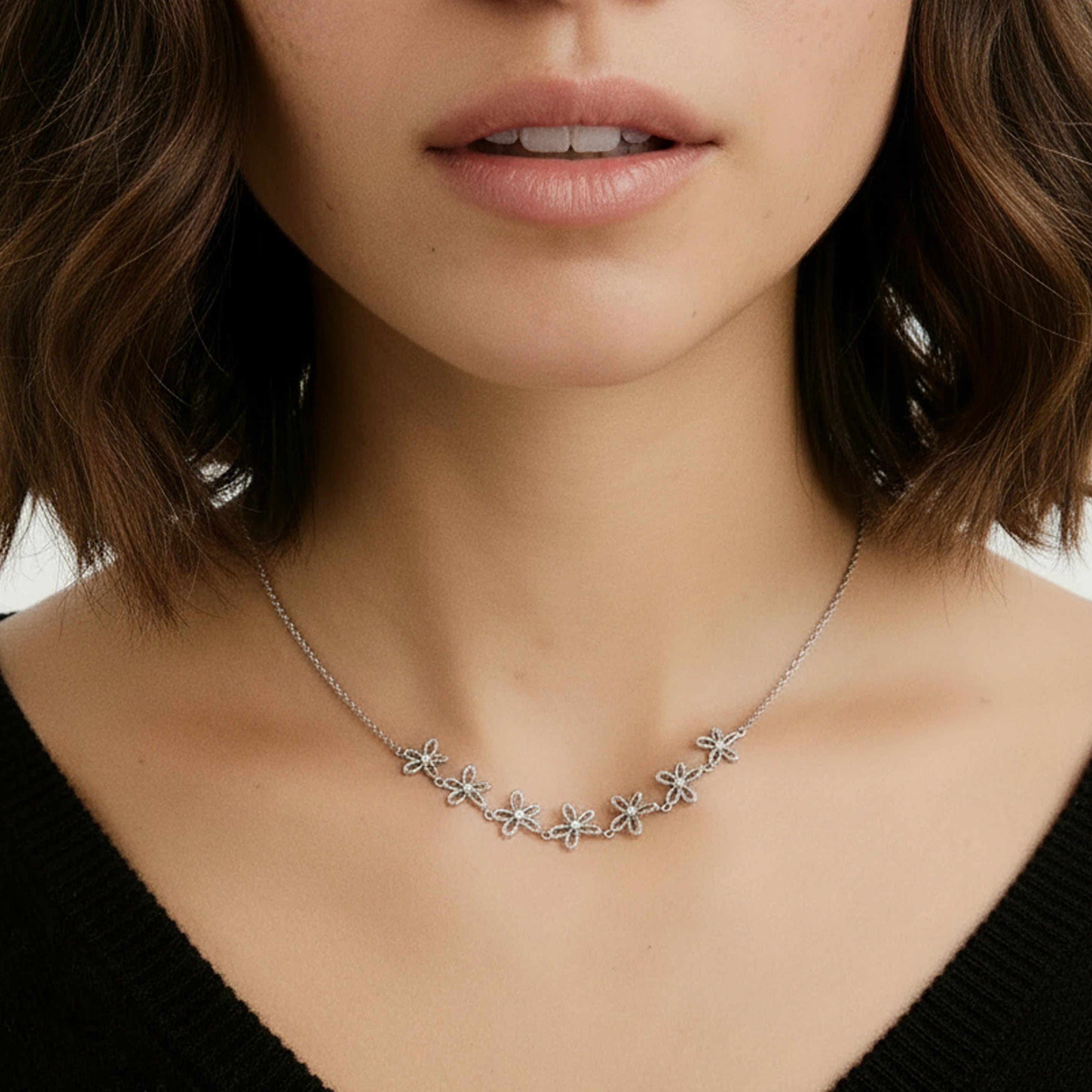delicate floral chain necklace hypoallergenic sterling silver tarnish free