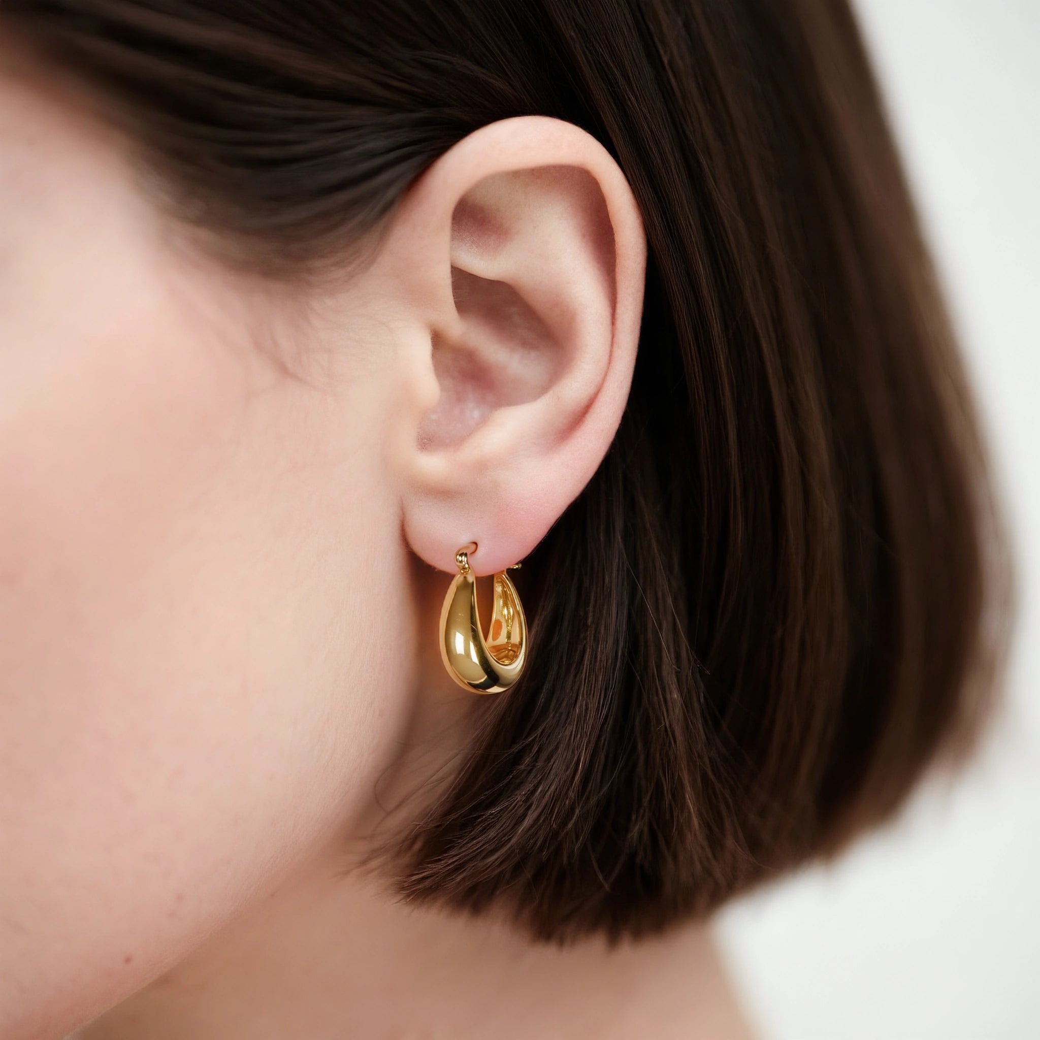 Gold vermeil sterling silver puffy hoop earrings for women, hypoallergenic Paris design
