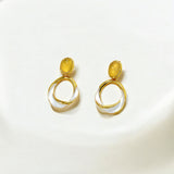 Solara gold drop earrings with white enamel and chalcedony, crafted in 18k gold vermeil over sterling silver