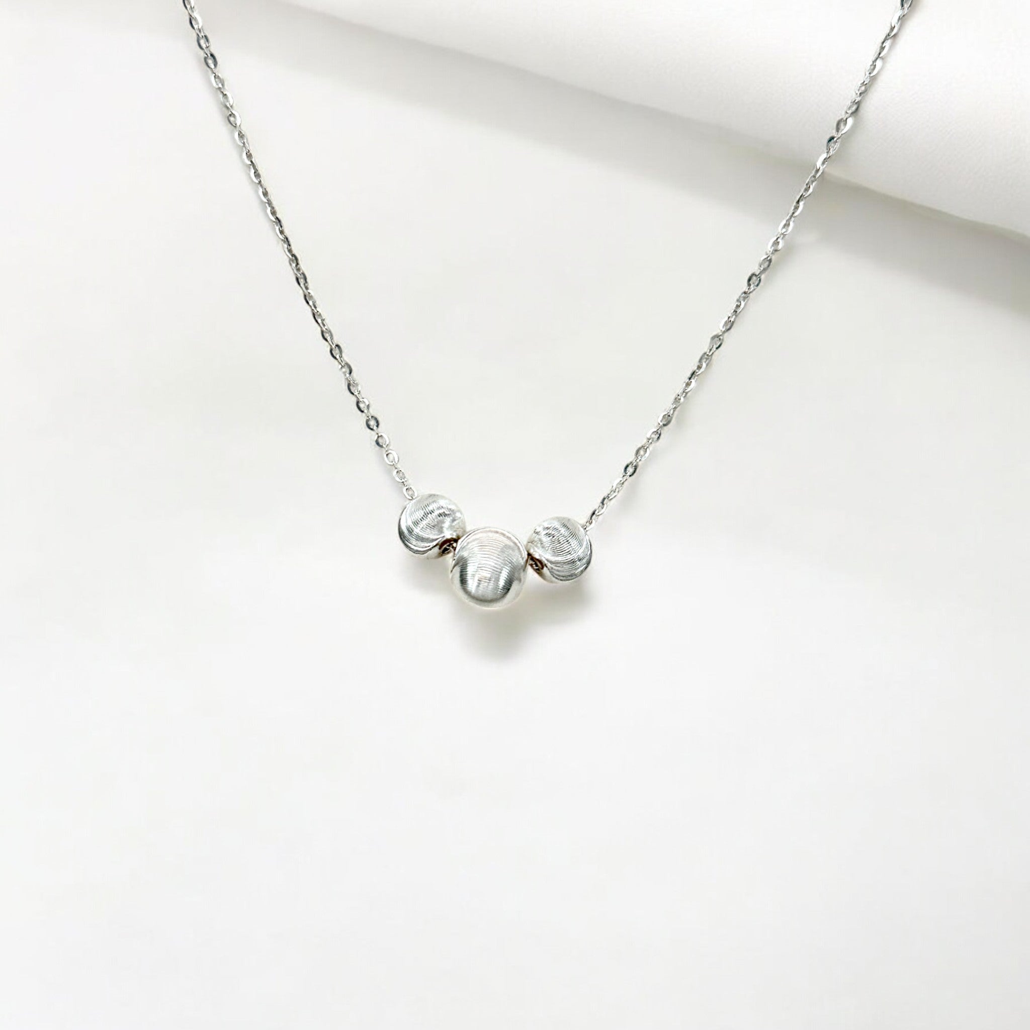 Tulle Textured Triad Orb Necklace - Mercury crafted with premium 18k gold vermeil or sterling silver, hypoallergenic and tarnish-resistant