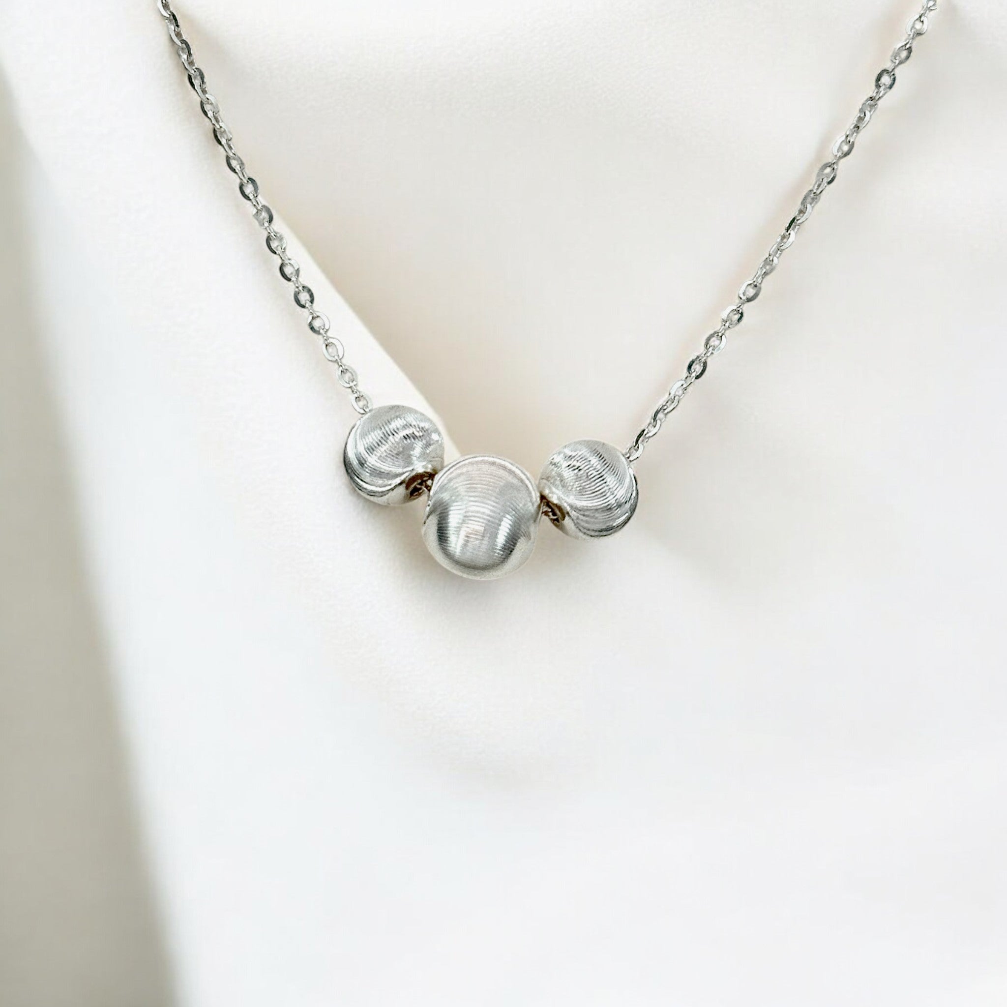 Tulle Textured Triad Orb Necklace - Mercury made from 18k gold vermeil or sterling silver, minimalist design by Hermin Jewelry