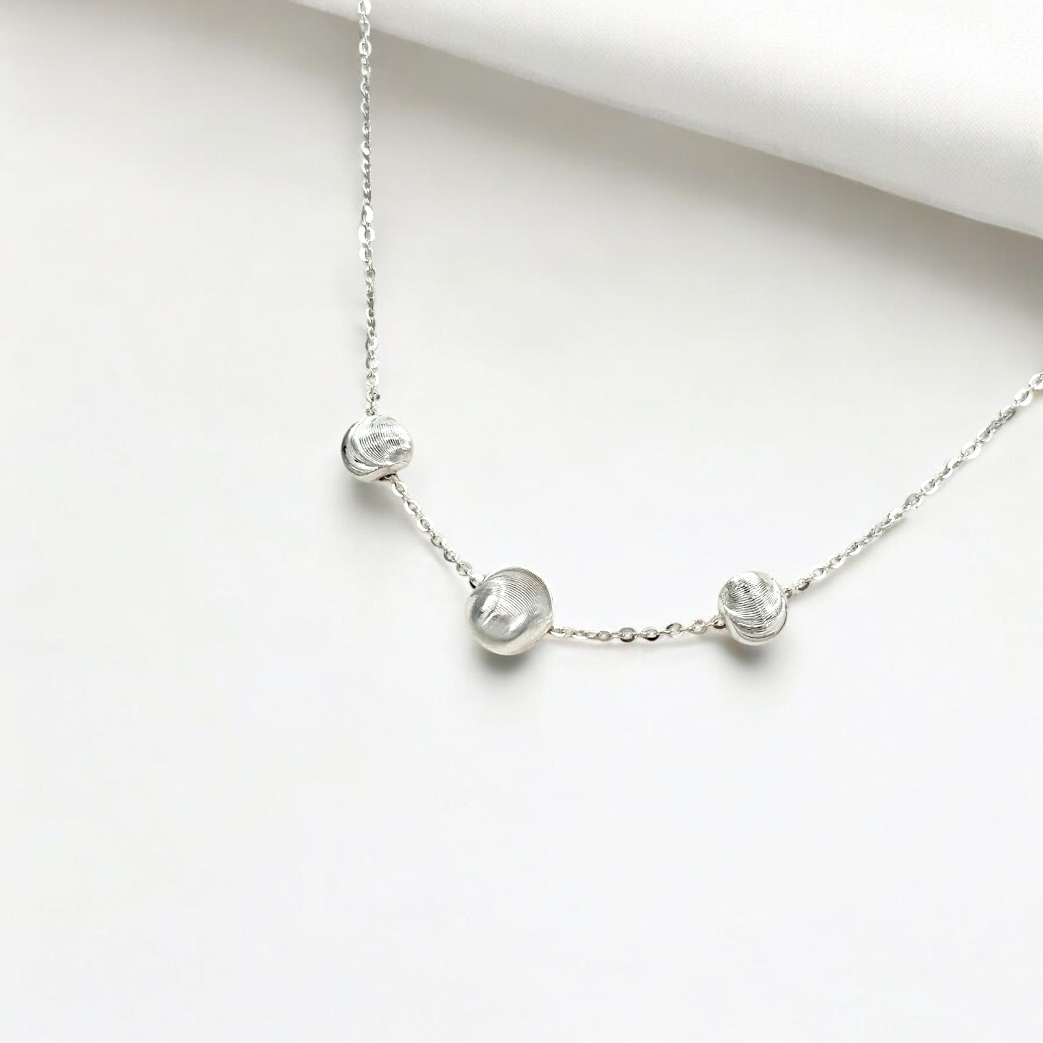Tulle Textured Triad Orb Necklace - Mercury made from 18k gold vermeil or sterling silver, minimalist design by Hermin Jewelry