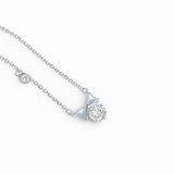 Blue enamel mini bow necklace in silver with crystal accents