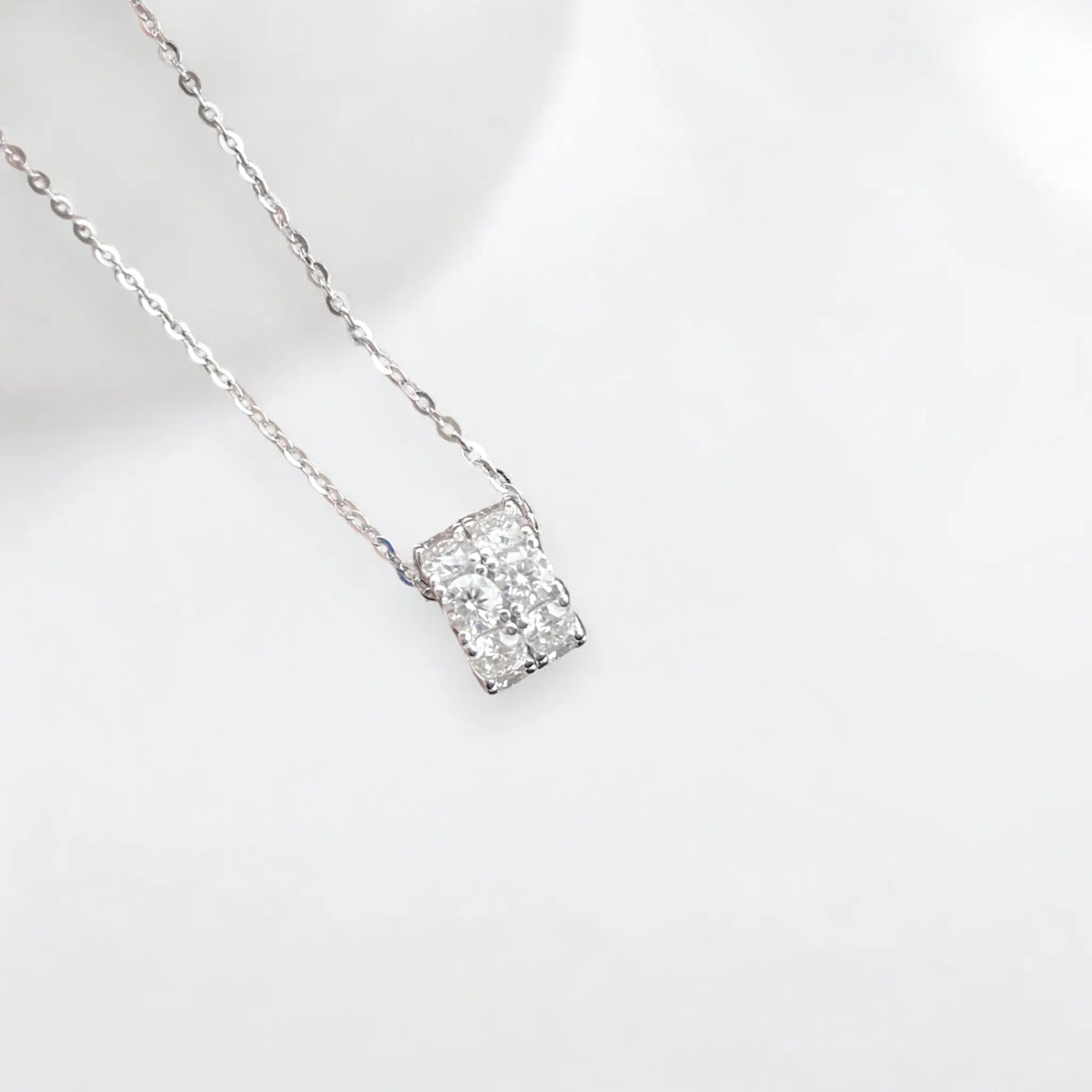 Dainty silver moissanite necklace with round pendant, timeless keepsake gift