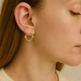 Model wearing hypoallergenic gold vermeil squared hoop earrings
