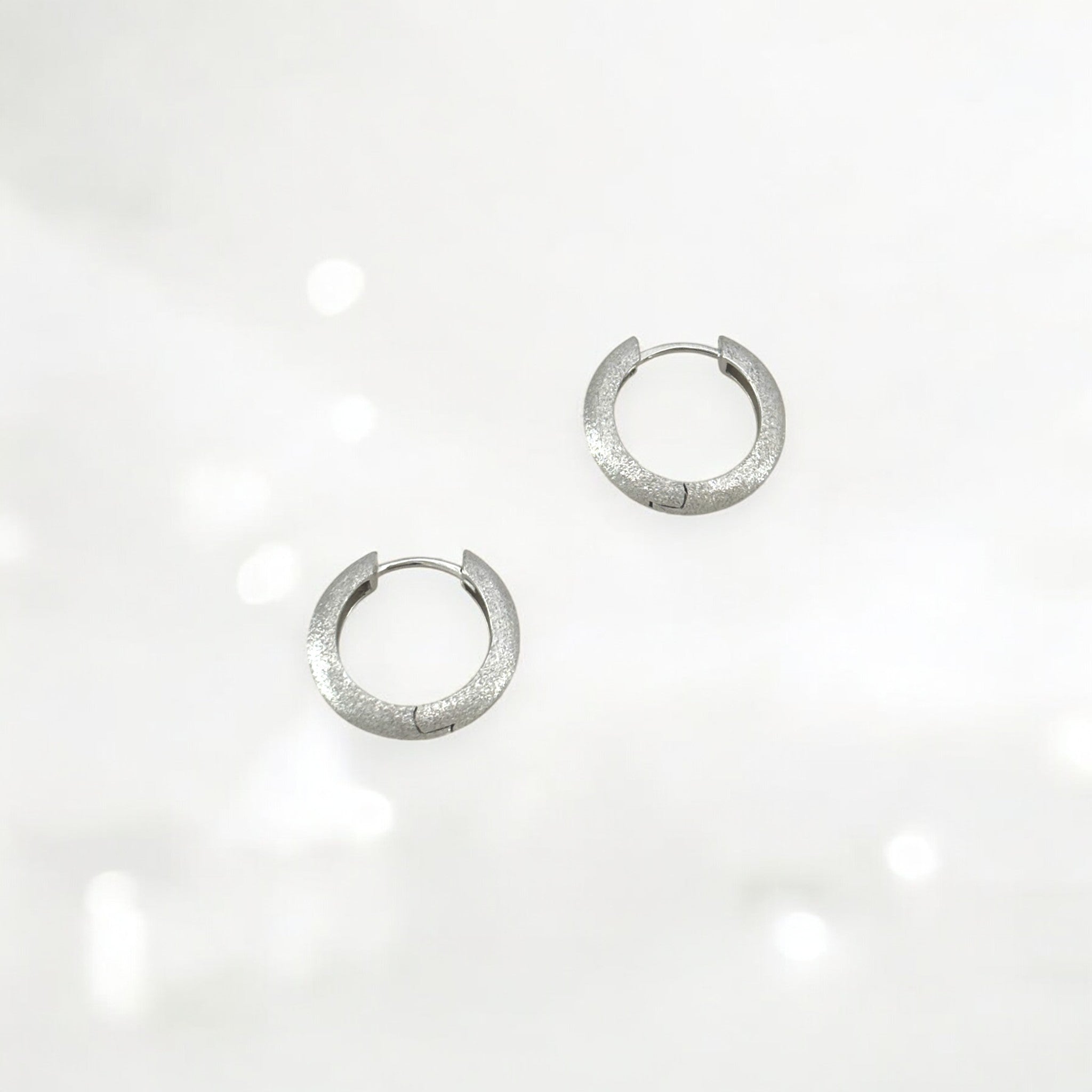Tulle Textured Silver Everyday Hoops - 16mm made from sterling silver with rhodium finish, minimalist design by Hermin Jewelry