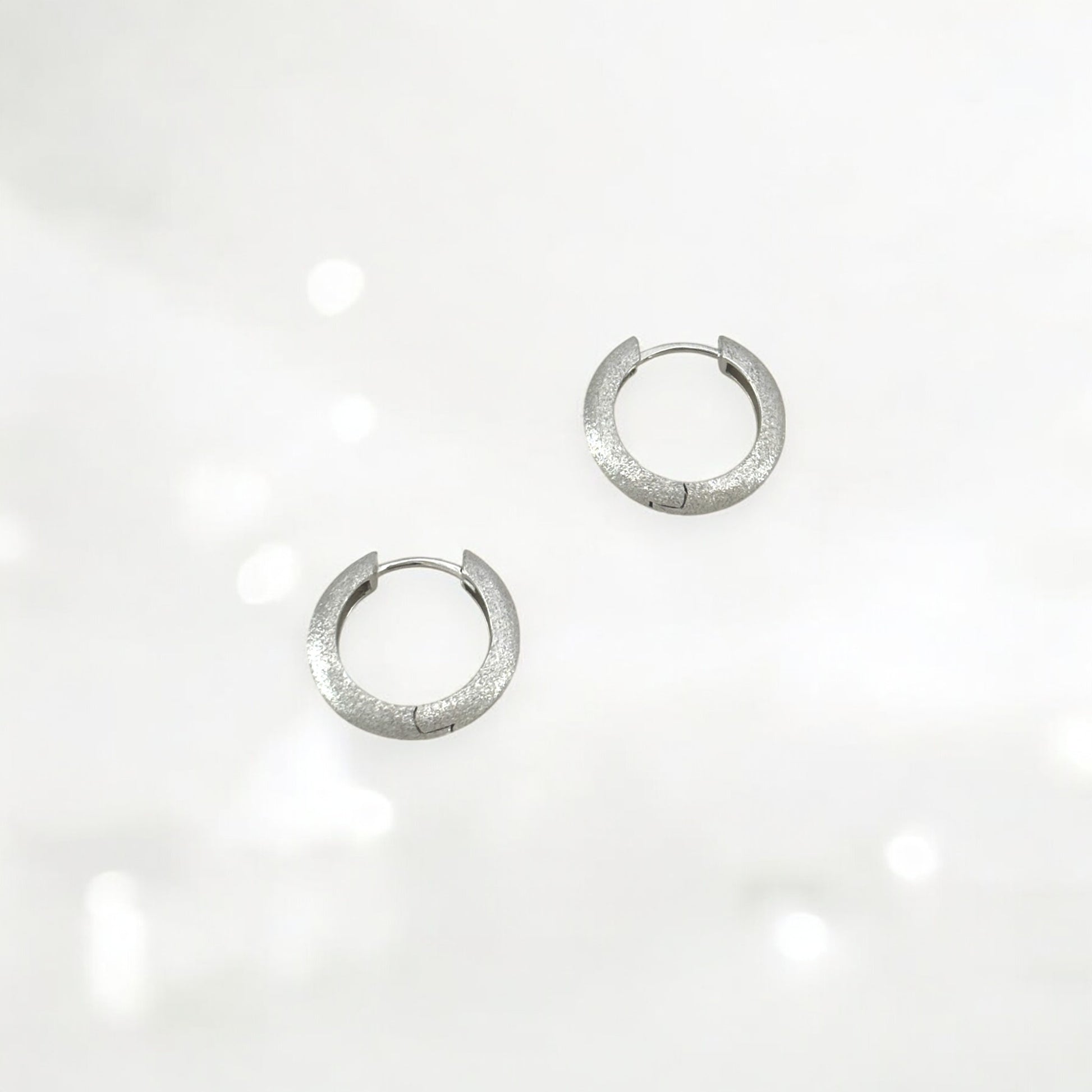 Tulle Textured Silver Everyday Hoops - 16mm made from sterling silver with rhodium finish, minimalist design by Hermin Jewelry