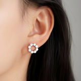 Silver Moissanite Circle Stud Earrings – Crown