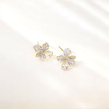 White Enamel Bloom Gold Earrings - Iris